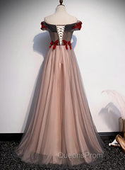 A-line Tulle Ruched Embellished Evening Prom Dress, Long Party Dress