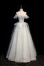 A-Line Tulle Sequins Long Evening Prom Dress, Off the Shoulder Evening Dress