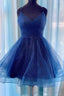 A-line Tulle Spaghetti Straps Cascading Ruffles Corset Short/Mini Dress