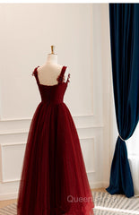 A-Line Tulle Sweetheart Straps Long Formal Dress, Wine Red Evening Dress Evening Prom Dress