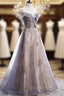A-line Tulle with Lace Applique Party Dress, Tulle Long Evening Prom Dress