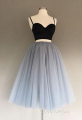 A Line Two Piece Homecoming Dress Short Tulle Evening Prom Gowns