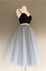 A Line Two Piece Homecoming Dress Short Tulle Evening Prom Gowns