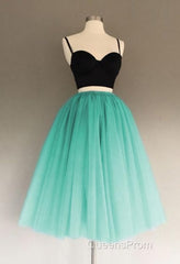 A Line Two Piece Homecoming Dress Short Tulle Evening Prom Gowns