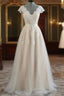 A-Line V-Neck Appliques Lace Floor-Length Lace Wedding Dress