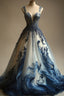 A-Line V-Neck Beaded Tulle Long Classy Prom Dress