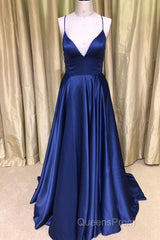 A Line V Neck Green/Blue Backless Long Evening Prom Dress, V Neck Backless Green/Blue Formal Graduation Evening Dress