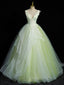 A-Line V Neck Lace Tulle Green Long Evening Prom Dress, Green Sweet 16 Dress