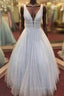 A-line V Neck Long/Floor-Length Tulle GlitterEvening Prom Dress With Beading
