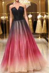 A Line V Neck Open Back Ombre Long Evening Prom Dress, Backless Ombre Formal Graduation Evening Dress