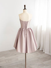 A-Line V Neck Pink Short Prom Dress, Pink Homecoming Dresses