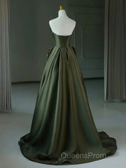A-Line V Neck Satin Green Long Evening Prom Dress, Green Long Formal Dress