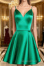A Line V Neck Short Green Evening Prom Dress, Short Green V Neck Formal Homecoming Dress