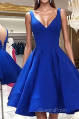 A Line V Neck Short Royal Blue Evening Prom Dress, Short Royal Blue Formal Homecoming Dress