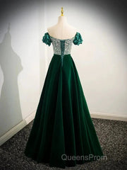 A-Line Velvet Sequin Beads Green Long Evening Prom Dress Evening Dress Elegant