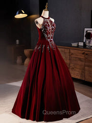 A-Line Velvet Sequin Burgundy Long Evening Prom Dress Long Evening Dress December Wedding Guest Dress