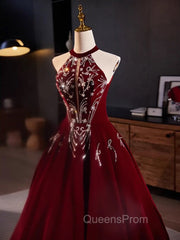 A-Line Velvet Sequin Burgundy Long Evening Prom Dress Long Evening Dress December Wedding Guest Dress