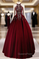 A-Line Velvet Sequin Burgundy Long Evening Prom Dress Long Evening Dress December Wedding Guest Dress