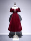 A line Velvet Tea Length Evening Prom Dress, Burgundy Velvet Bridesmaid Dress
