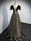 A line Velvet Tulle Lace Black Long Evening Prom Dress, Black Evening Graduation Dress