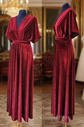 A-Line Velvet V-Neck Formal Dress Long Bridesmaid Dress