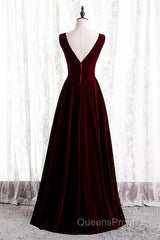 A-Line Velvet V-Neckline Sleeveless Long Party Dress Evening Prom Dress Bridesmaid Dress