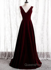 A-Line Velvet V-Neckline Sleeveless Long Party Dress Evening Prom Dress Bridesmaid Dress