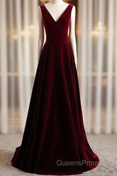 A-Line Velvet V-Neckline Sleeveless Long Party Dress Evening Prom Dress Bridesmaid Dress