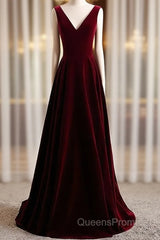 A-Line Velvet V-Neckline Sleeveless Long Party Dress Evening Prom Dress Bridesmaid Dress