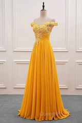 A-Line Wedding Guest Dress Floral Dress Evening Prom Sweep / Brush Train Sleeveless Off Shoulder Chiffon With Appliques