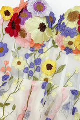 A-Line Wedding Guest Dress Floral Dress Wedding Guest Floor Length Sleeveless Illusion Neck Wednesday Addams Family Cotton Backless With Embroidery Appliques