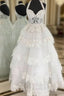 A-Line White Halter Neck Sleeveless With Layers Evening Prom Dress