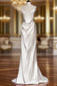 A-line White Satin Straps Wedding Dress