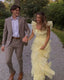 Yellow Fashion Square Neck A-Line Multi-Layered Long Tulle Ball Gown Evening Dress