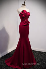 A Noble And Minimalist Wine Red Sleeveless Off Shoulder Ball Dress With Wine Red Strapless Backless Straps And Ground Length Fishtail Evening Dress