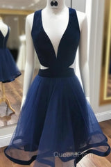 A-Shaped Princess Sheer Ruffled V-Neck Sleeveless Short Homecoming Dress