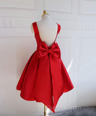Cute A Line Satin Short Evening Prom Dress, With Bow Evenig Dress