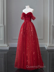 A-Line Off Shoulder Tulle Lace Dark Blue Long Evening Prom Dress, Dark Blue Long Evening Dress