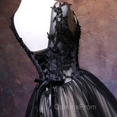 Adorable Black V-neckline Lace and Tulle Party Dress, Short Evening Prom Dress