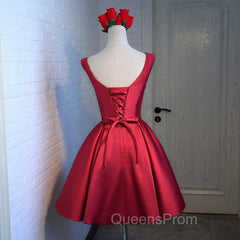 Adorable Cute Wine Red Satin Short Evening Prom Dress , New Party Dress