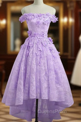 Adorable Lace Light Purple High Low Homecoming Dress, Cute Sweetheart Evening Prom Dress