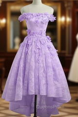 Adorable Lace Light Purple High Low Homecoming Dress, Cute Sweetheart Evening Prom Dress