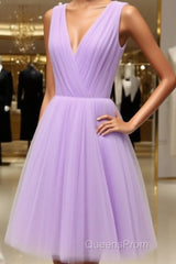 Adorable Lavender V-Neckline Short Tulle Party Homecoming Dress