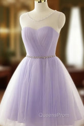 Adorable Light Purple Round Neckline Beaded Short Evening Prom Dress, Cute Homecoming Dress