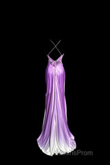 Aesthetic A Line Halter Neckline Lilac Satin Evening Prom Dress Ruffle Long Party Dress