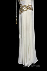 Aesthetic A Line Square Neckline White Chiffon Evening Prom Dress Ruffle Long Party Dress