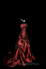 Aesthetic Ball Gown Strapless Burgundy Taffeta Evening Prom Dress Ruffle Long Party Dress