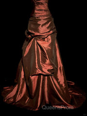 Aesthetic Ball Gown Strapless Burgundy Taffeta Evening Prom Dress Ruffle Long Party Dress