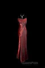Aesthetic Mermaid Spaghetti Straps Burgundy Evening Prom Dress Ruffle Long Party Dress