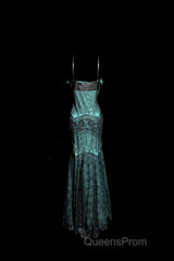 Aesthetic Mermaid Spaghetti Straps Green Evening Prom Dress Long Party Dress